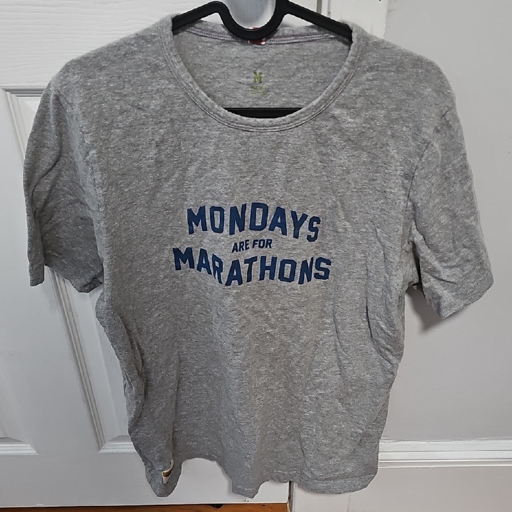 Gray T-Shirt with Blue Text